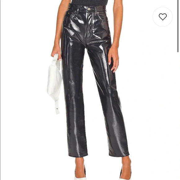Agolde Recycled Leather 90's Pinch Waist in Shadow Patent Size 26 Pants Revolve - Picture 2 of 11